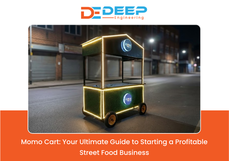 Stainless steel momo cart with steamer and storage compartments