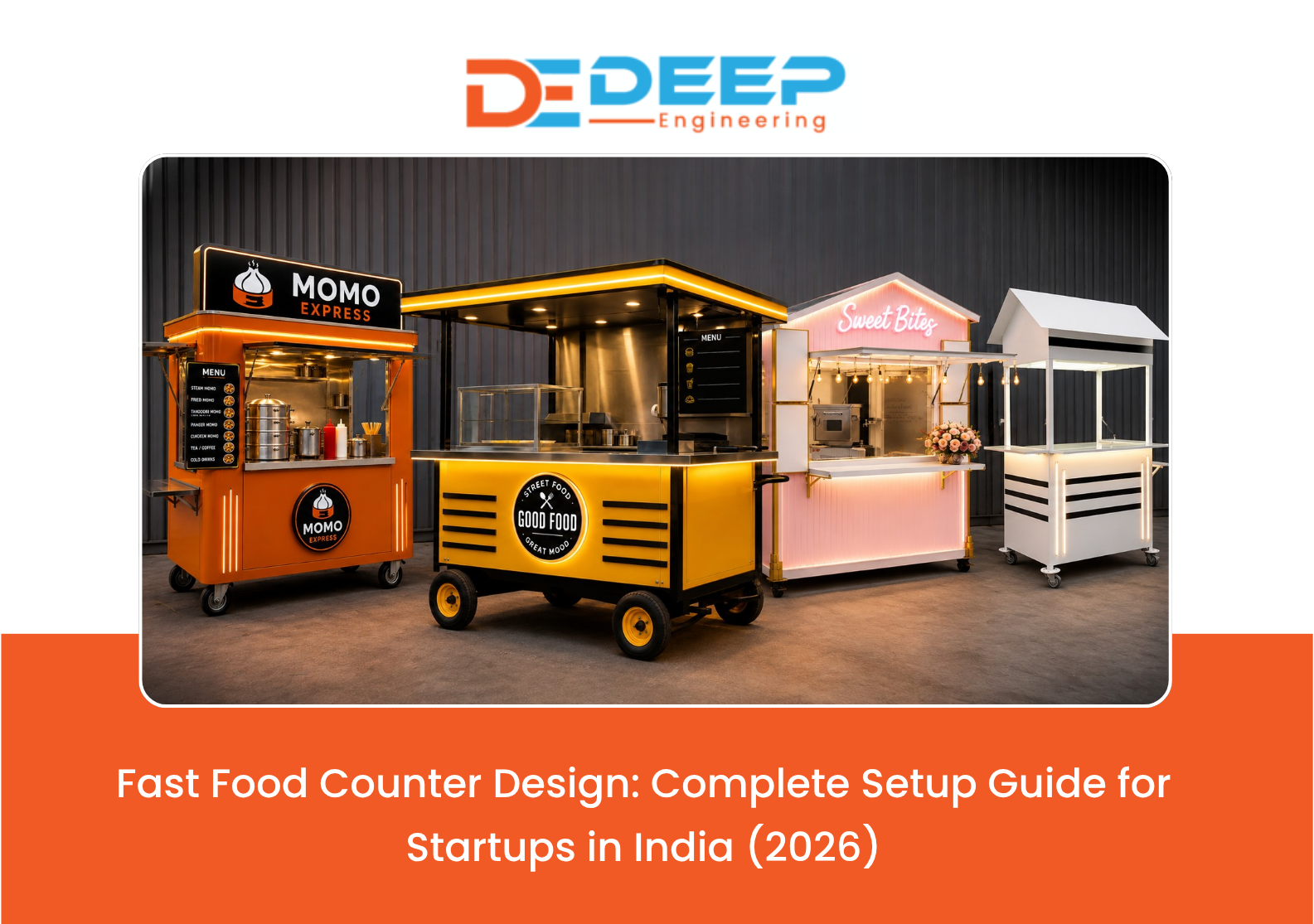 Fast Food Counter Design with stainless steel setup for startup food business